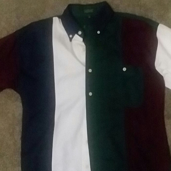 Campus Color Block Short Sleeve Collar Buttons Down y2k Bolo Shirt Men Size M - Picture 3 of 6